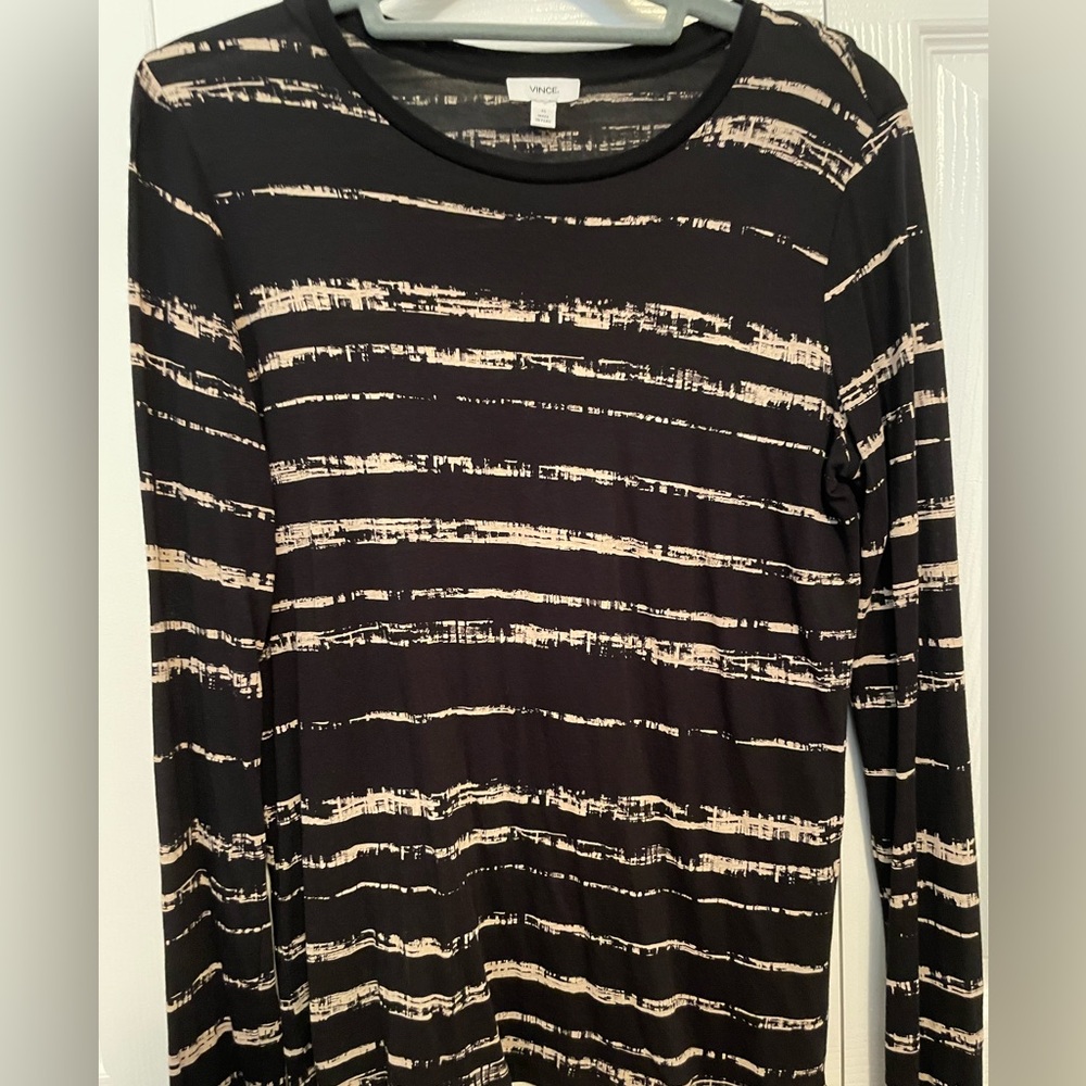 Vince Black Long-Sleeve Top with Cream Distressed Stripes